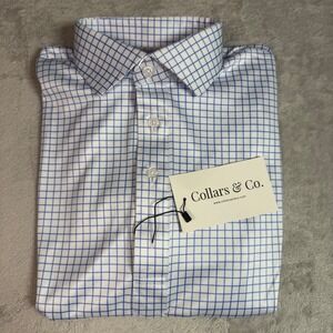 NWT Collars & Co Mens Dress Collar Polo Short Sleeve Shirt S Blue White Check
